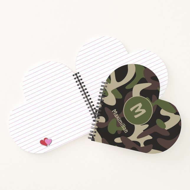 Military Camouflage Green Brown Pattern Monogram Notebook (Inside)