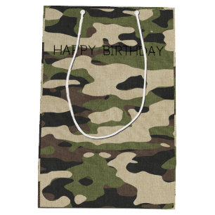 Military Camouflage Happy Birthday For Hunters Medium Gift Bag