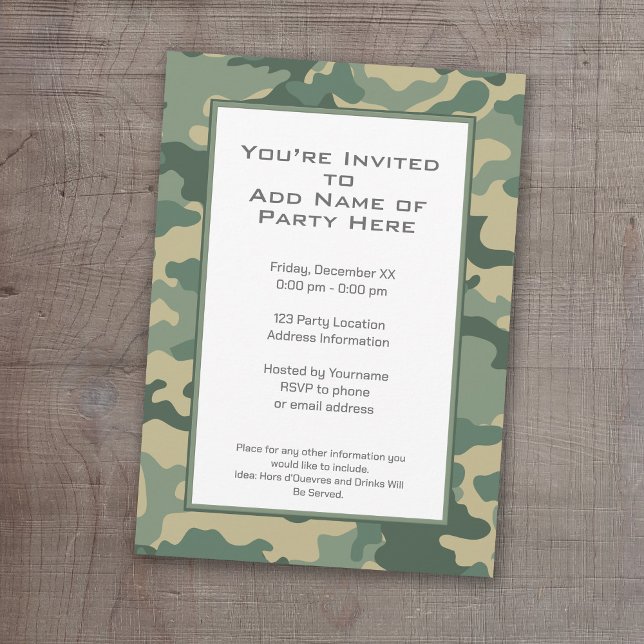 Military Camouflage Party Invitation (A camouflage print birthday party invitation)