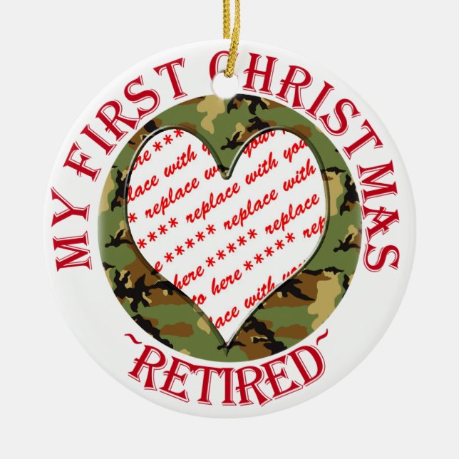 Military Camouflage Retired Christmas Photo Frame Ceramic Tree Decoration (Front)
