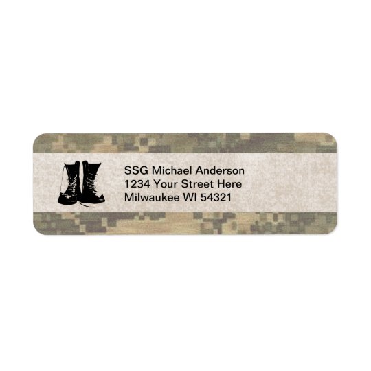 Military Camouflage with Army Combat Boots Custom Return Address Label