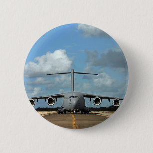 Military cargo plane landing 6 cm round badge