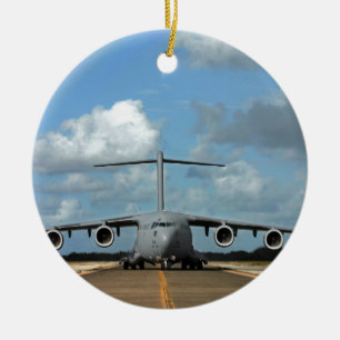 Military cargo plane landing ceramic tree decoration