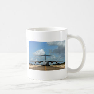 Military cargo plane landing coffee mug