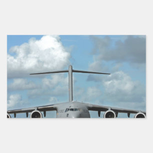 Military cargo plane landing rectangular sticker