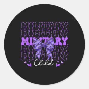 Military Child Coquette Bow Purple Up Camo Kids Bo Classic Round Sticker