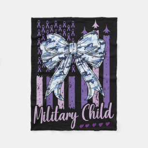 Military Child Coquette Bow Purple Up Usa Flag  Fleece Blanket