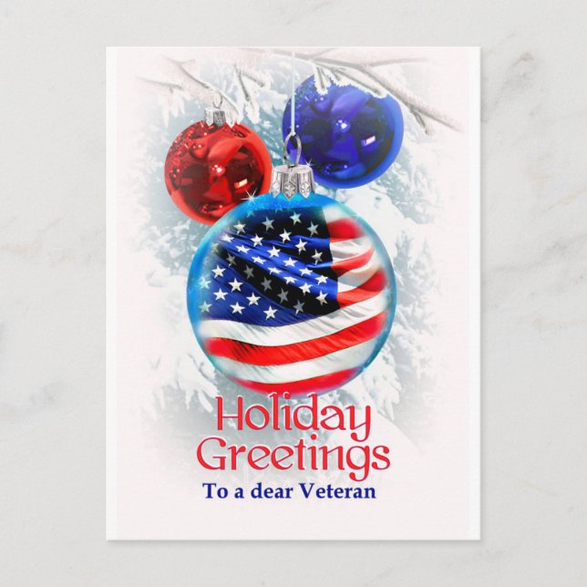 Military Christmas American Flag to Veterans Holiday Postcard (Front)