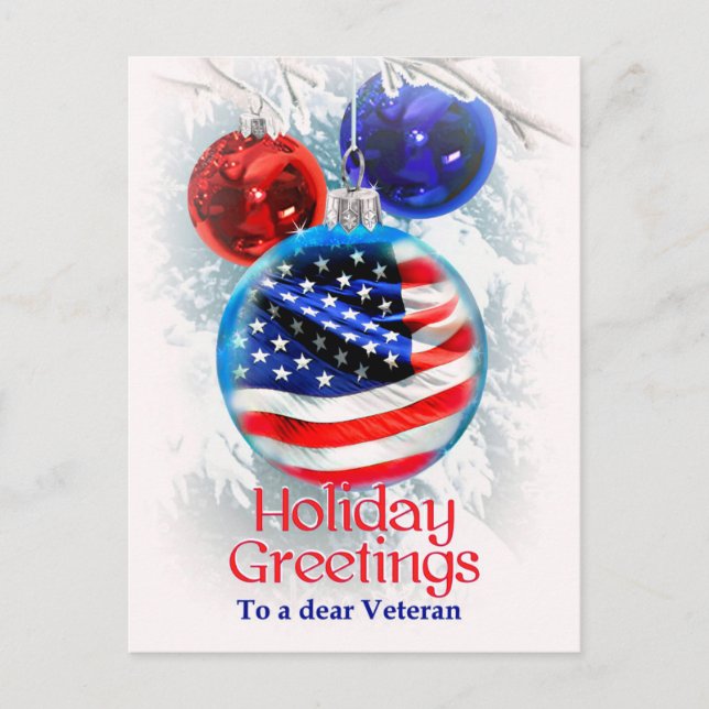 Military Christmas American Flag to Veterans Postcard (Front)
