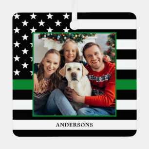 Military Christmas Custom Photo Thin Green Line  Metal Tree Decoration
