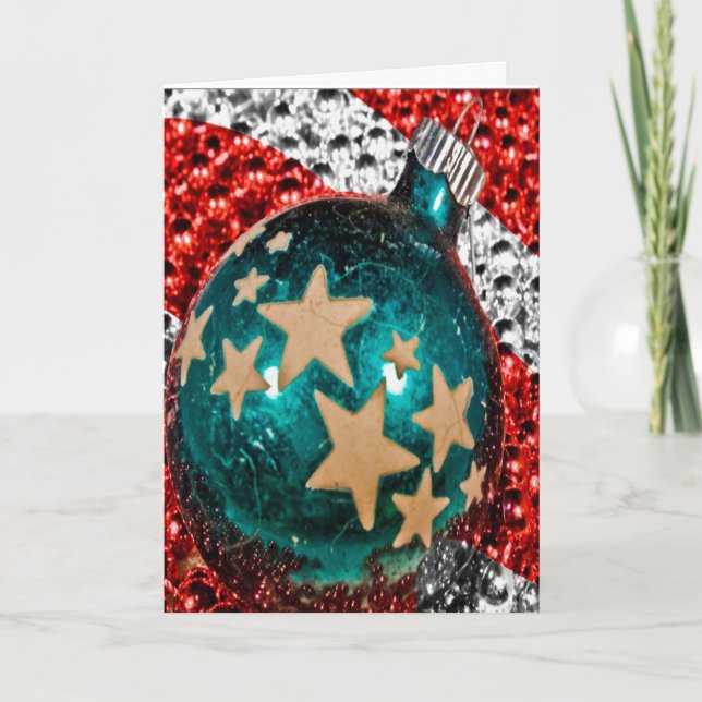 Military Christmas Patriotic Ornament Stars Stripe Holiday Card (Front)