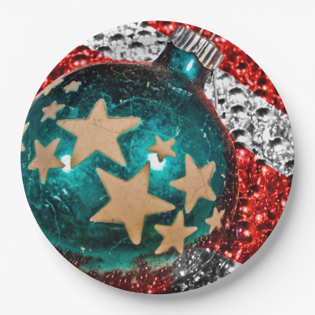 Military Christmas Stars Stripes Holiday Design Paper Plate (Front)