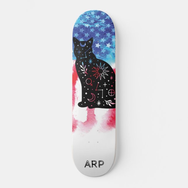 *~* Military COSMIC CAT Red White Blue Flag Skateboard (Front)