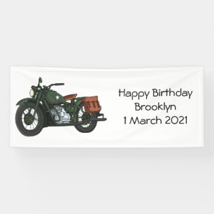Military cruiser motorcycle cartoon illustration banner