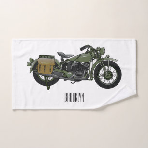 Military cruiser motorcycle cartoon illustration bath towel set