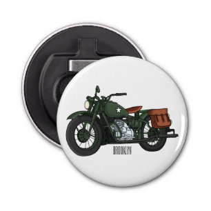 Military cruiser motorcycle cartoon illustration bottle opener