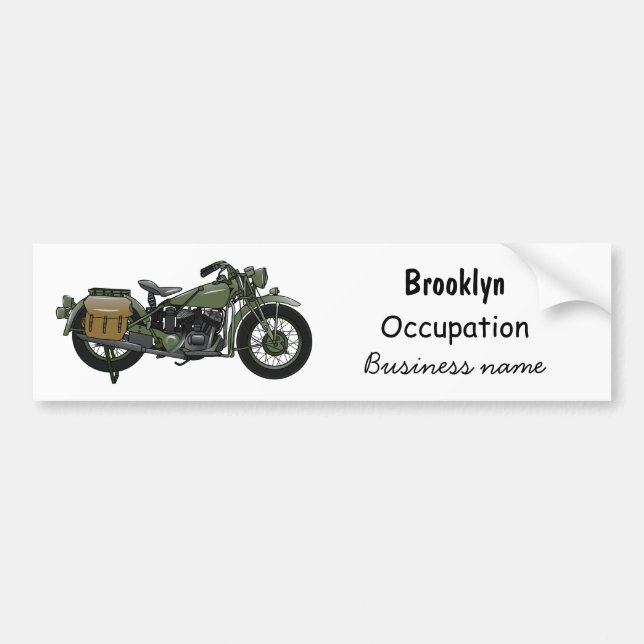 Military cruiser motorcycle cartoon illustration bumper sticker (Front)