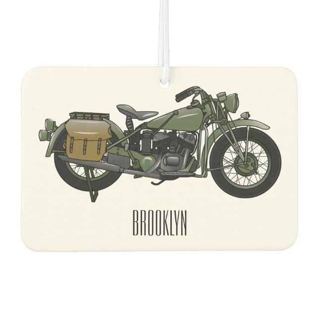 Military cruiser motorcycle cartoon illustration car air freshener (Front)