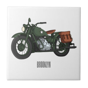 Military cruiser motorcycle cartoon illustration ceramic tile