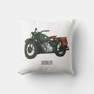 Military cruiser motorcycle cartoon illustration  cushion