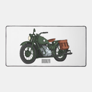 Military cruiser motorcycle cartoon illustration desk mat