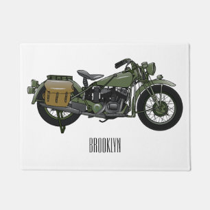 Military cruiser motorcycle cartoon illustration doormat