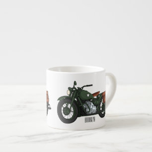 Military cruiser motorcycle cartoon illustration espresso cup