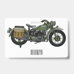 Military cruiser motorcycle cartoon illustration ID badge