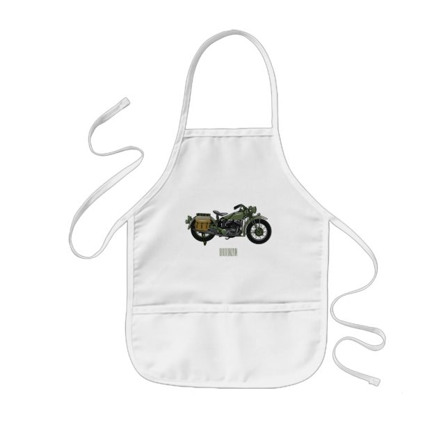 Military cruiser motorcycle cartoon illustration kids apron (Front)