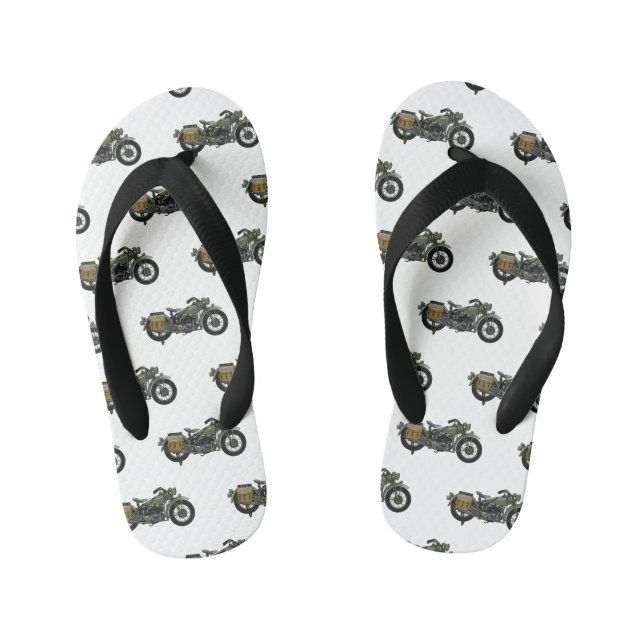 Military cruiser motorcycle cartoon illustration kid's thongs (Footbed)