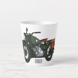Military cruiser motorcycle cartoon illustration  latte mug