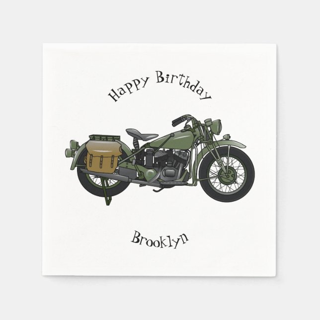 Military cruiser motorcycle cartoon illustration napkin (Front)