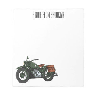 Military cruiser motorcycle cartoon illustration notepad
