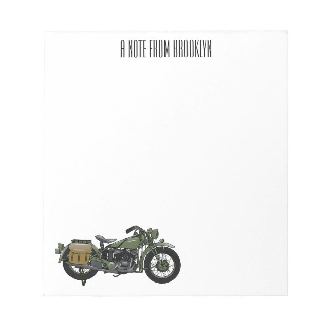 Military cruiser motorcycle cartoon illustration notepad (Front)