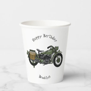Military cruiser motorcycle cartoon illustration paper cups