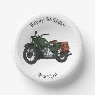 Military cruiser motorcycle cartoon illustration paper plate