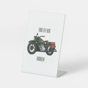 Military cruiser motorcycle cartoon illustration pedestal sign