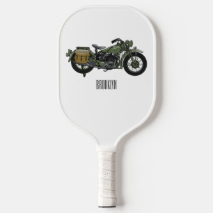 Military cruiser motorcycle cartoon illustration pickleball paddle
