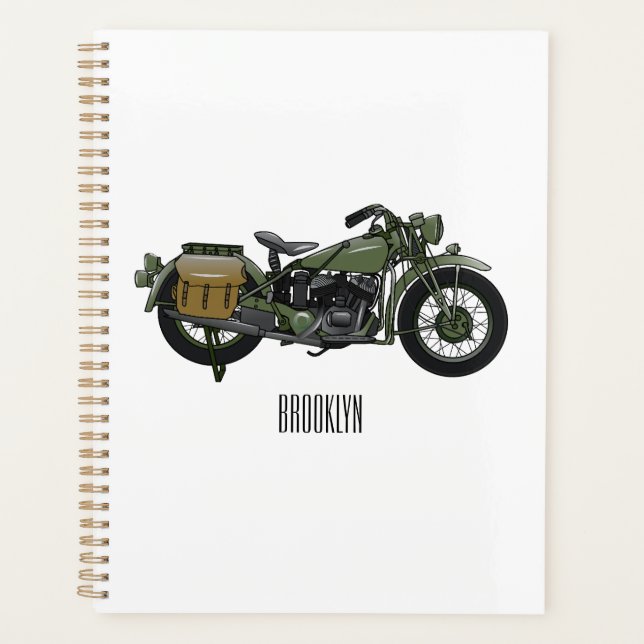 Military cruiser motorcycle cartoon illustration planner (Front)