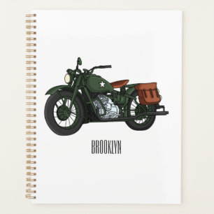 Military cruiser motorcycle cartoon illustration planner