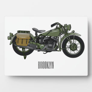 Military cruiser motorcycle cartoon illustration plaque