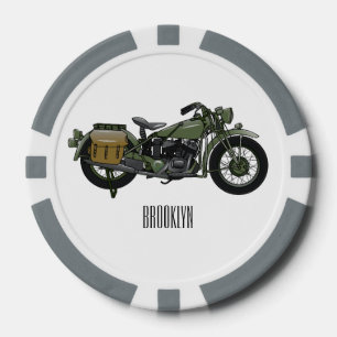 Military cruiser motorcycle cartoon illustration poker chips
