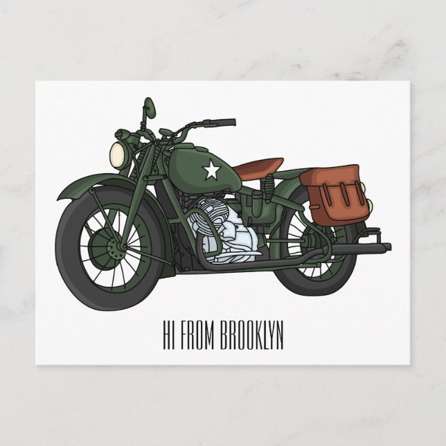 Military cruiser motorcycle cartoon illustration postcard (Front)