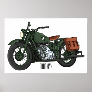 Military cruiser motorcycle cartoon illustration poster