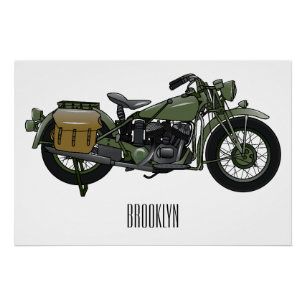 Military cruiser motorcycle cartoon illustration poster