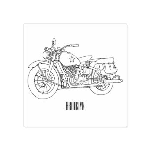 Military cruiser motorcycle cartoon illustration rubber stamp