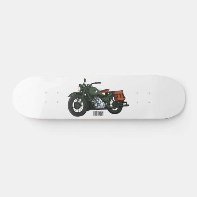 Military cruiser motorcycle cartoon illustration skateboard (Horz)