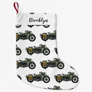 Military cruiser motorcycle cartoon illustration small christmas stocking