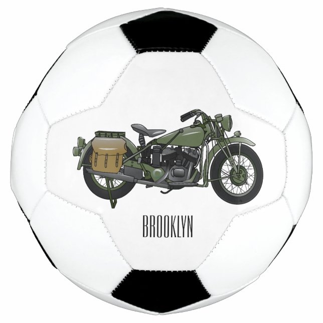 Military cruiser motorcycle cartoon illustration soccer ball (Front)