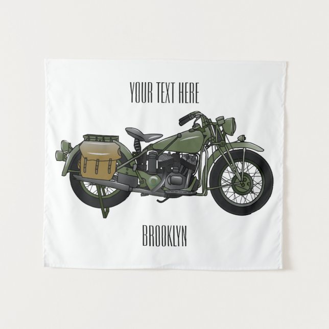Military cruiser motorcycle cartoon illustration tapestry (Front (Horizontal))